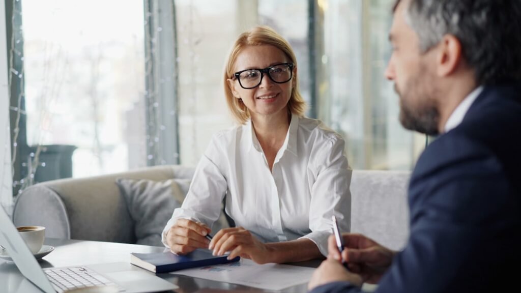 Couple in a consultation discussion in daylight