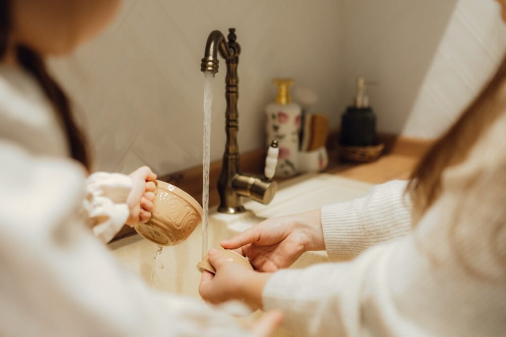 woman bathrobe bathroom daylight