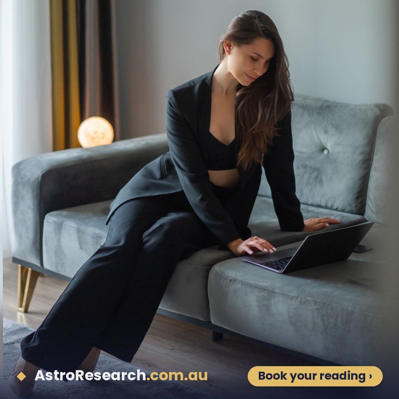 Professional woman working on her laptop at home, planning her career